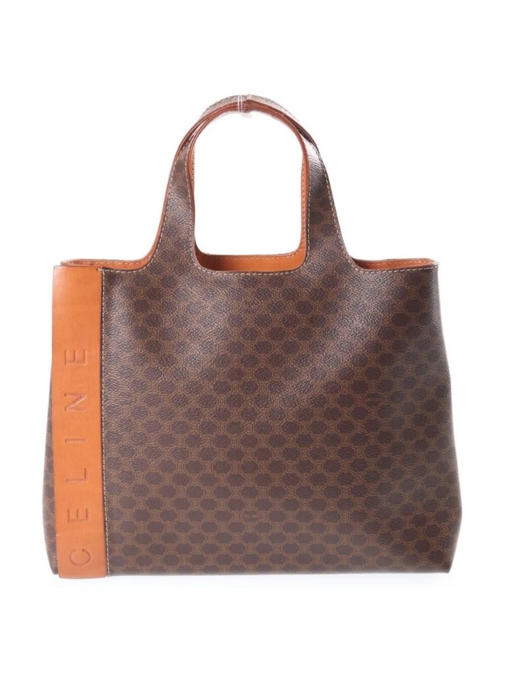 Celine Macadam Embossed Logo Handbag Bag Leather Brown